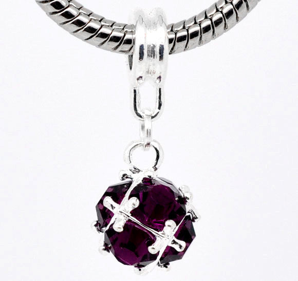 Purple Birthstone Dangle European Bead Compatible for Most European Snake Chain Charm Bracelet