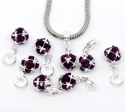 Purple Birthstone Dangle European Bead Compatible for Most European Snake Chain Charm Bracelet - Sexy Sparkles Fashion Jewelry - 2