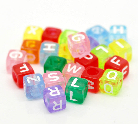 Sexy Sparkles Multi color Alphabet Letters Acrylic Cube Beads Pack of 500pcs