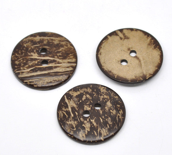 20 PCs Coconut Shell Sewing Buttons Scrapbooking 2 Holes Round 38mm Dia.