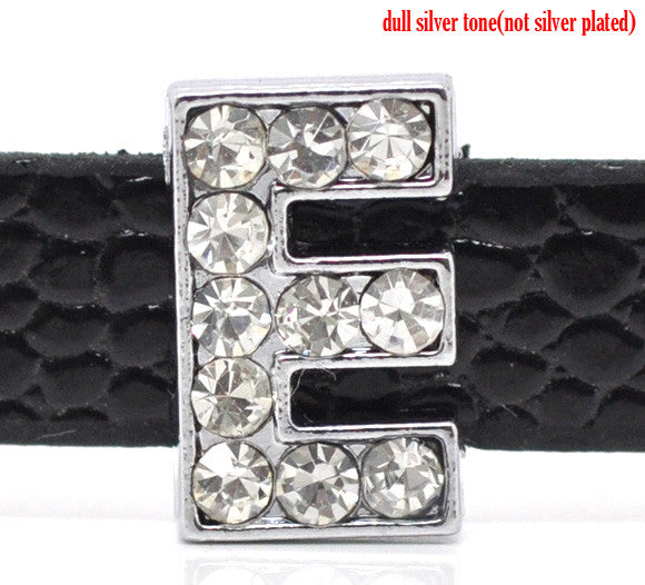 Rhinestone Alphabet Letter E Charm Beads For Slider Style Buckle Charm Bracelet!