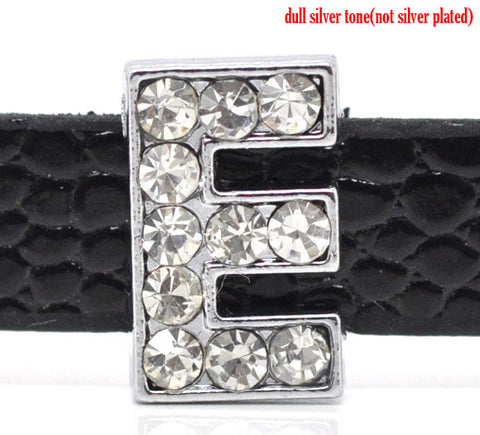 Rhinestone Alphabet Letter E Charm Beads For Slider Style Buckle Charm Bracelet!