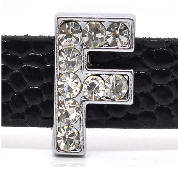 Rhinestone Alphabet Letter F Charm Beads For Slider Style Buckle Charm Bracelet!