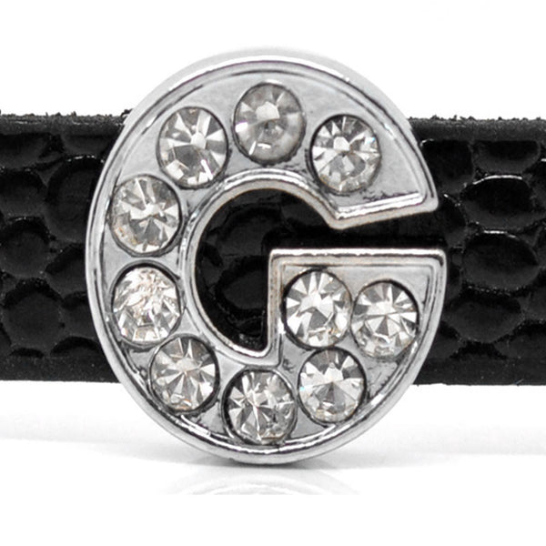 Rhinestone Alphabet Letter G Charm Beads For Slider Style Buckle Charm Bracelet!