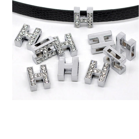 Rhinestone Alphabet Letter H Charm Beads For Slider Style Buckle Charm Bracelet!