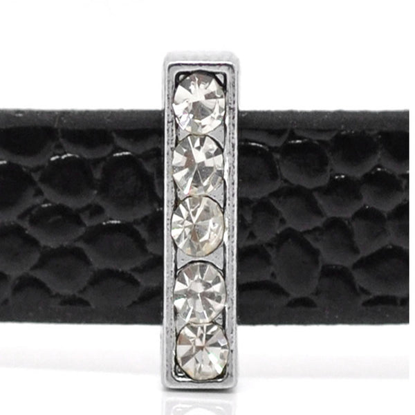 Rhinestone Alphabet Letter I Charm Beads For Slider Style Buckle Charm Bracelet!
