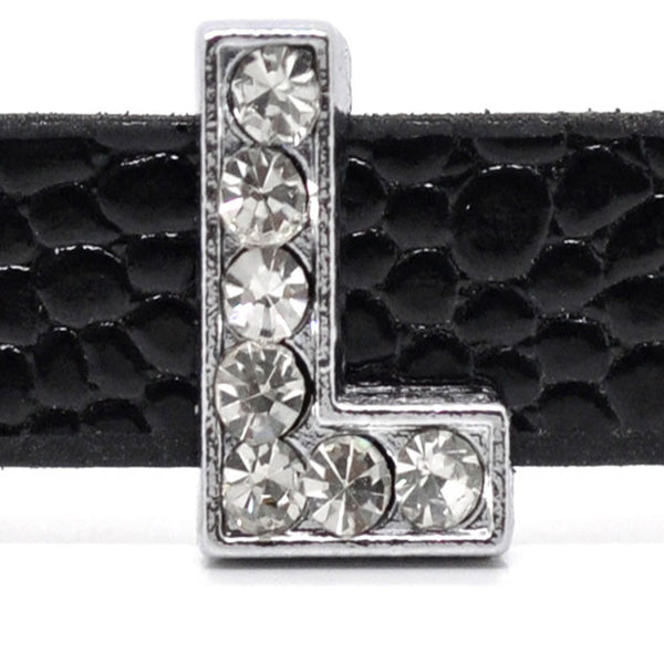 Rhinestone Alphabet Letter L Charm Beads For Slider Style Buckle Charm Bracelet!