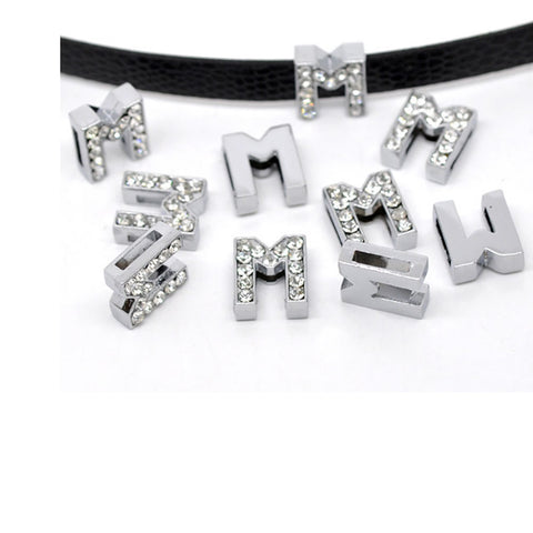Rhinestone Alphabet Letter M Charm Beads For Slider Style Buckle Charm Bracelet!