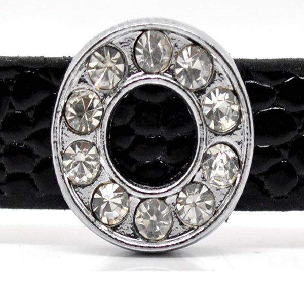 Rhinestone Alphabet Letter O Charm Beads For Slider Style Buckle Charm Bracelet!
