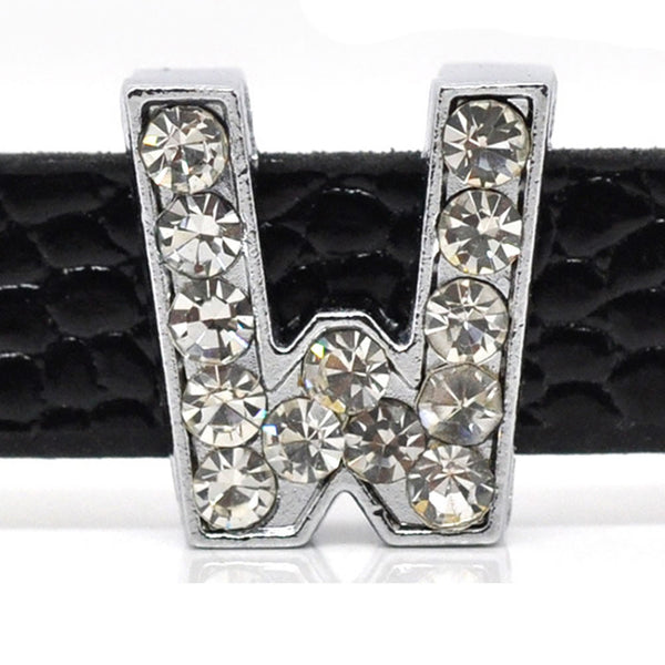 Rhinestone Alphabet Letter W Charm Beads For Slider Style Buckle Charm Bracelet!