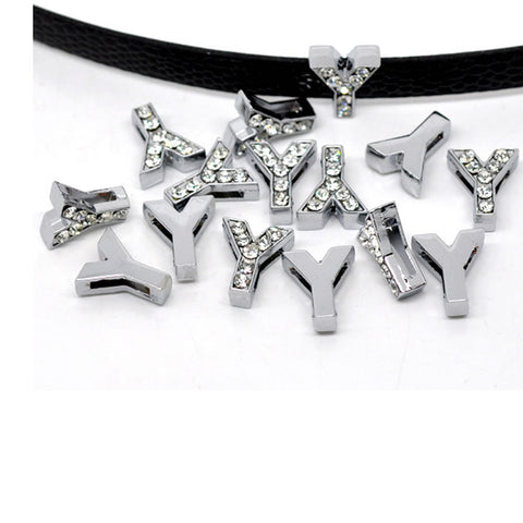 Rhinestone Alphabet Letter Y Charm Beads For Slider Style Buckle Charm Bracelet!