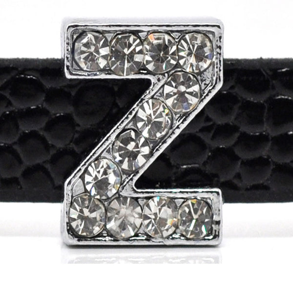 Rhinestone Alphabet Letter Z Charm Beads For Slider Style Buckle Charm Bracelet!