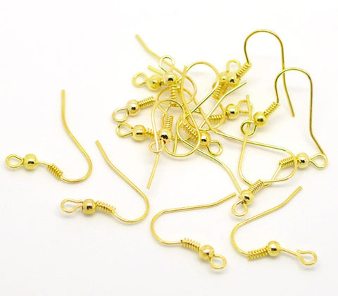100 Pcs Earring Wire Hooks with Ball and Spring Gold Tone 21mm X 18mm - Sexy Sparkles Fashion Jewelry - 2
