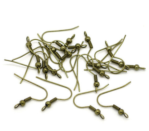 100 Pcs Earring Wire Hooks with Ball and Spring Antique Bronze21mm X 20mm - Sexy Sparkles Fashion Jewelry - 2