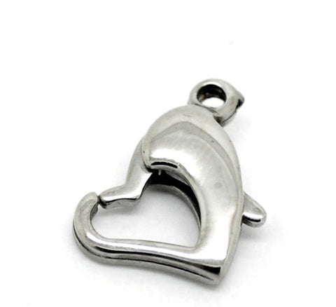 Sexy Sparkles 5 Pcs 304 Stainless Steel Lobster Clasps Heart Silver Tone 13mm