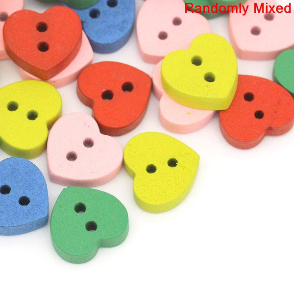 Sexy Sparkles 20 Pcs, Multicolor Heart 2 Holes Wood Buttons 11mm