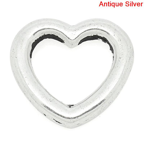 Sexy Sparkles 10 Pcs Heart Hollow Charm Beads Silver Tone 10mm jewelry making