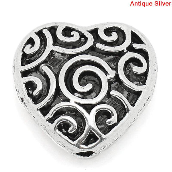 5 Pcs Sexy Sparkles Silver Tone Hollow Love Heart Charm Jewelry making beads - Sexy Sparkles Fashion Jewelry