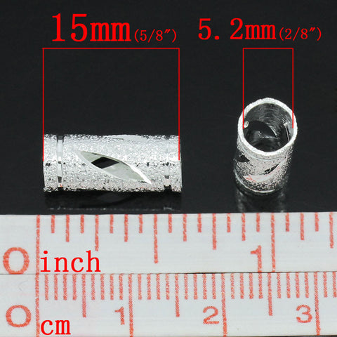 Sexy Sparkles 5 Pcs Column Silver Plated Stardust Charm Bead 15mm Hole: Approx 5.2mm