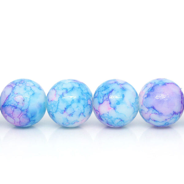 1 Strand Glass Loose Beads Round Blue Pink Mottled 10mm Approx. 84 Beads - Sexy Sparkles Fashion Jewelry - 1