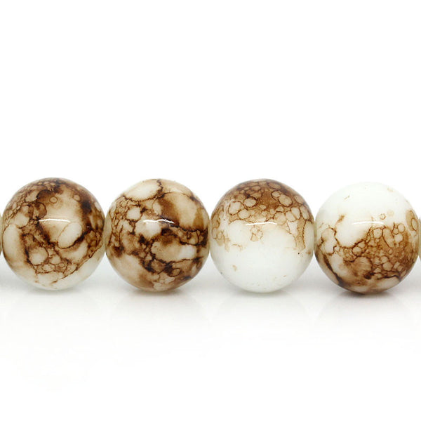 Sexy Sparkles 1 Strand Glass Loose Beads Round Brown & White Mottled 9.6mm, 79.5cm Long Approx 82 Beads