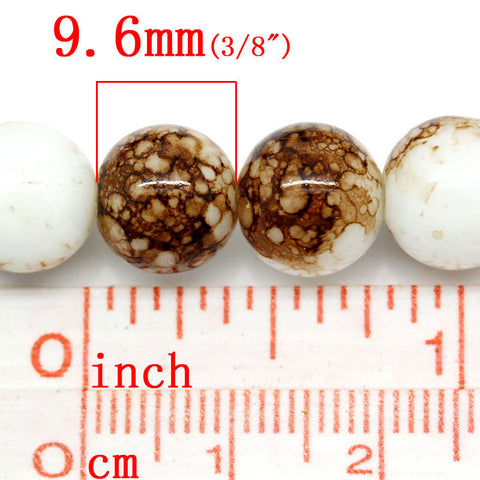 1 Strand Glass Loose Beads Round Brown & White Mottled 9.6mm, 79.5cm Long Approx 82 Beads - Sexy Sparkles Fashion Jewelry - 2