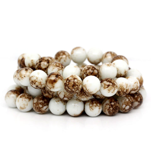 1 Strand Glass Loose Beads Round Brown & White Mottled 9.6mm, 79.5cm Long Approx 82 Beads - Sexy Sparkles Fashion Jewelry - 3