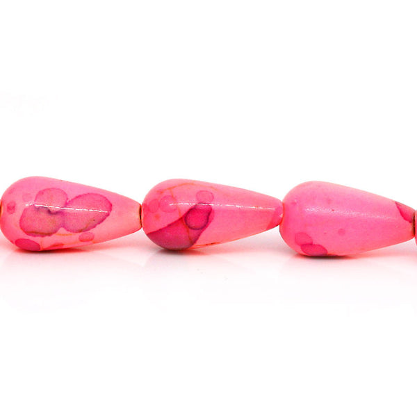 Sexy Sparkles 1 Strand Synthetic Agate Gemstone Loose Beads Teardrop Fuchsia 14mm