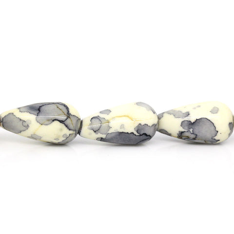 1 Strand Synthetic Agate Gemstone Loose Beads Teardrop Ivory and Gray 14mm - Sexy Sparkles Fashion Jewelry - 1
