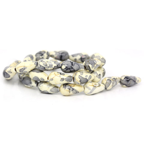 1 Strand Synthetic Agate Gemstone Loose Beads Teardrop Ivory and Gray 14mm - Sexy Sparkles Fashion Jewelry - 3