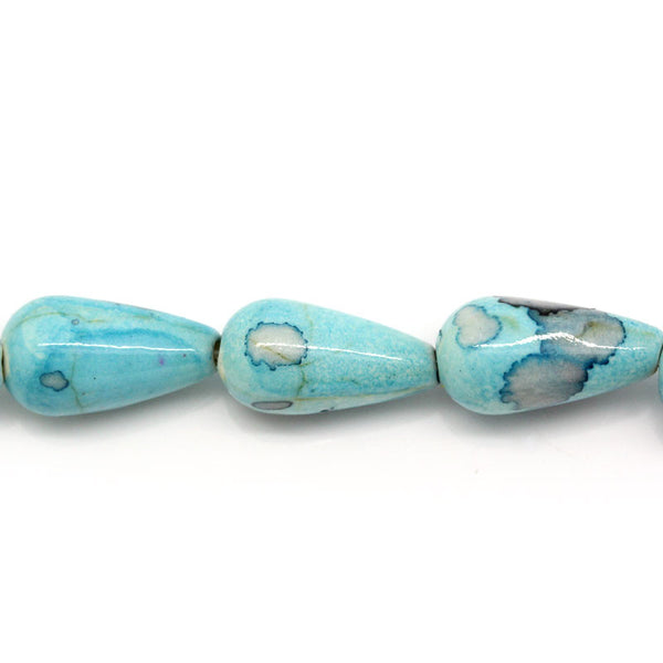 1 Strand Synthetic Agate Gemstone Loose Beads Teardrop Cyan 14mm - Sexy Sparkles Fashion Jewelry