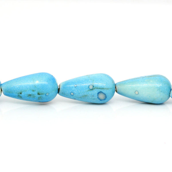 1 Strand Synthetic Agate Gemstone Loose Beads Teardrop Blue 14mm - Sexy Sparkles Fashion Jewelry - 1