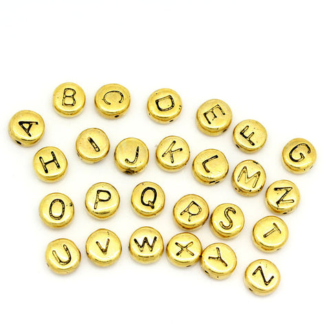 50 Pcs Spacer Beads Mixed Alphabet/ Assorted Letters Gold Tone 6mm - Sexy Sparkles Fashion Jewelry - 3