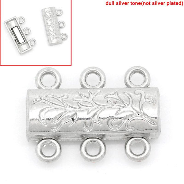 Sexy Sparkles Set of 2 Magnetic Clasps Rectangle Silver Tone Vine Pattern Carved 19mm