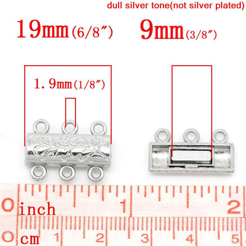 Set of 2 Magnetic Clasps Rectangle Silver Tone Vine Pattern Carved 19mm - Sexy Sparkles Fashion Jewelry - 2