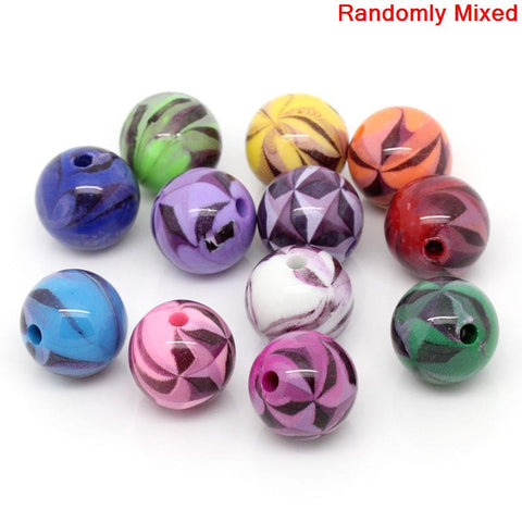 15 Pcs Acrylic Spacer Beads Round Mixed Pattern and Assorted Colors - Sexy Sparkles Fashion Jewelry - 3