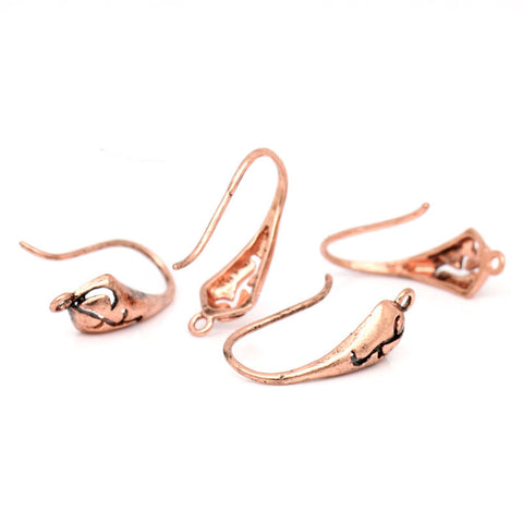 4 Pcs Earring Hooks w/ Loops Antique Copper Hollow Pattern 18mm - Sexy Sparkles Fashion Jewelry - 3