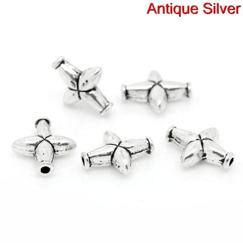 10 Pcs Cross Charm Spacer Beads Antique Silver 14mm - Sexy Sparkles Fashion Jewelry - 3