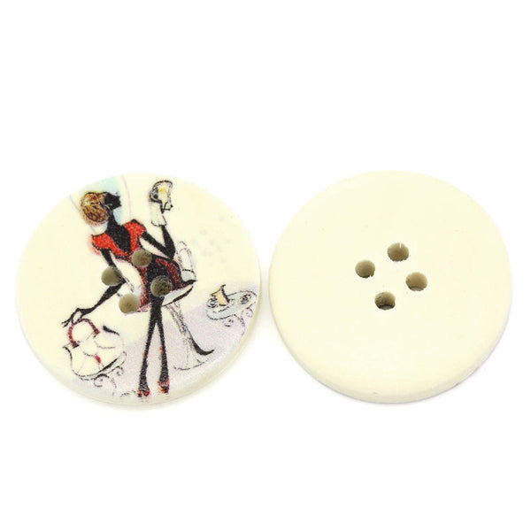 10 pcs Round Wood Scrapbooking Buttons Girl & Bag Pattern 3cm(1-1/8") - Sexy Sparkles Fashion Jewelry - 1
