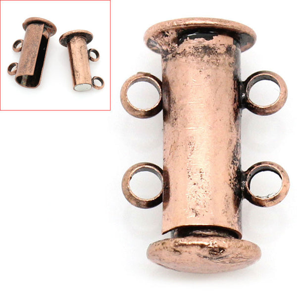 Set of 3 Copper Magnetic Slide Clasps Antique Copper 2 Row - Sexy Sparkles Fashion Jewelry - 1