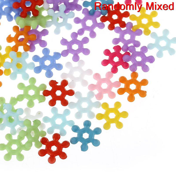 100 Pcs Acrylic Charm Beads Colorful Snowflake Mixed 8mm X 7mm - Sexy Sparkles Fashion Jewelry - 1