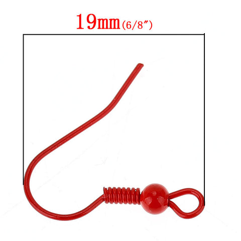 20 Pcs Earring Wire Hooks Red w/ Spring Ball Loops 19mm - Sexy Sparkles Fashion Jewelry - 2