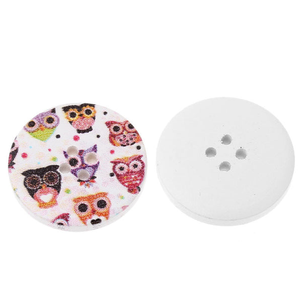 10 Pcs Wood Buttons Owl Painted Multicolor Pattern 3cm(1-1/8:) - Sexy Sparkles Fashion Jewelry - 1