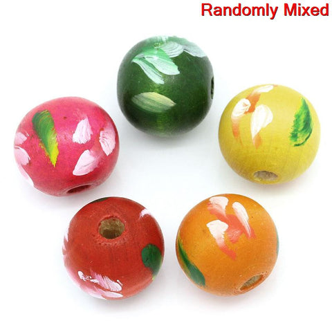 5 Pcs, Wooden Multicolor Flower Pattern Hand Painted Spacer Bead - Sexy Sparkles Fashion Jewelry - 3