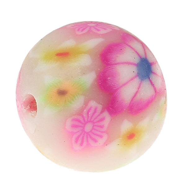 Sexy Sparkles 10 Pcs Round Clay Charm Bead Multicolor Flower Pattern 10mm