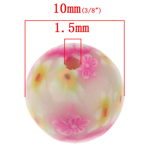10 Pcs Round Clay Charm Bead Multicolor Flower Pattern 10mm - Sexy Sparkles Fashion Jewelry - 3