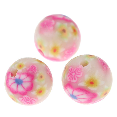 10 Pcs Round Clay Charm Bead Multicolor Flower Pattern 10mm - Sexy Sparkles Fashion Jewelry - 2