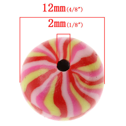 10 Pcs Round Clay Charm Spacer Bead Multicolor Stripe Pattern 12mm - Sexy Sparkles Fashion Jewelry - 2