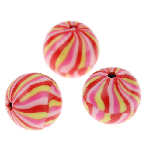 10 Pcs Round Clay Charm Spacer Bead Multicolor Stripe Pattern 12mm - Sexy Sparkles Fashion Jewelry - 3