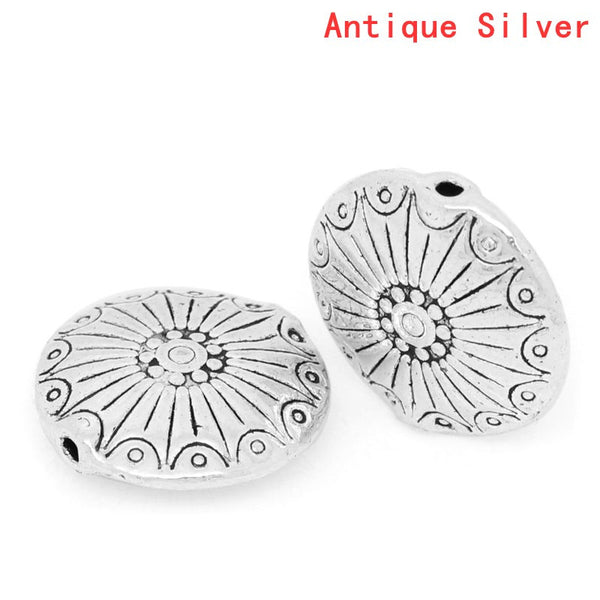 5 Pcs Silver Toned Flat Carved Spacer Bead 18mm (6/8'') Dia, Hole: Approx 1.1mm - Sexy Sparkles Fashion Jewelry - 1